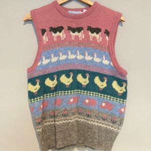 Vintage Scottish Farm Animals Wool Sweater Vest